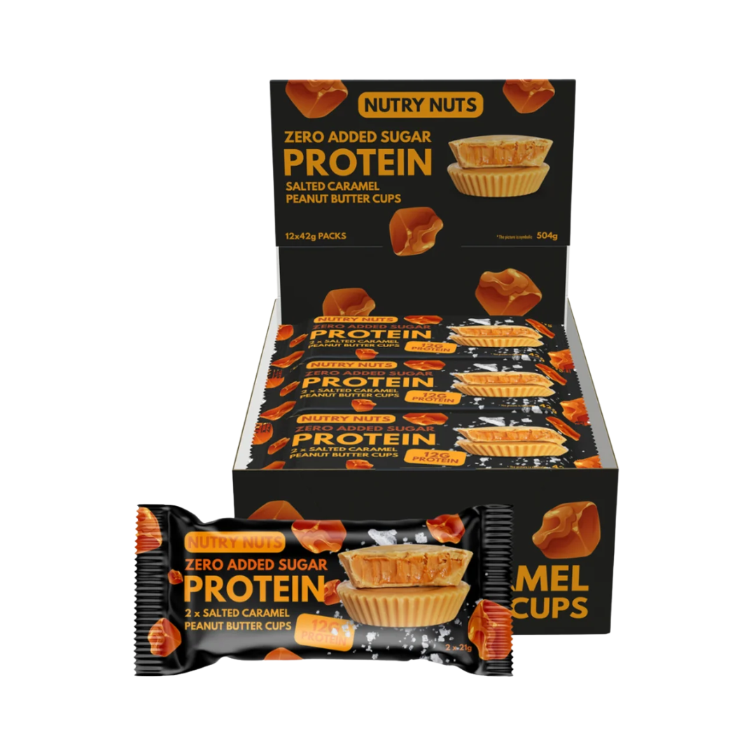 Nutry Nuts Zero Added Sugar Protein Peanut Butter Cups 12x42g Salted Caramel Peanut