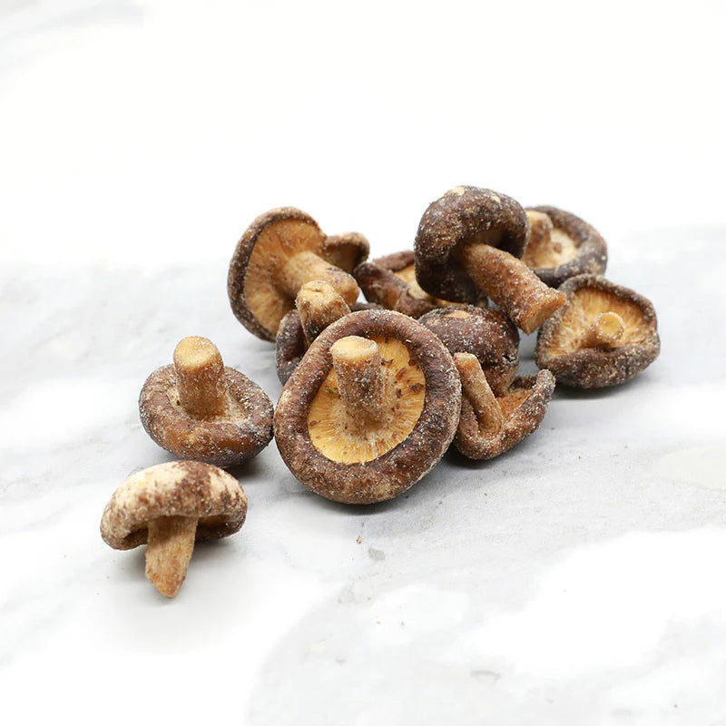 Cooked open pack of Crunchy Baby Shiitake Mushroom - Black Truffle & Pink salt