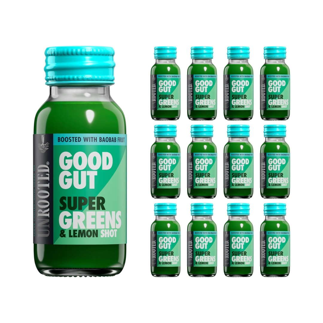 UNROOTED Drinks Health Shot 12x60ml Good Gut Super Greens Lemon
