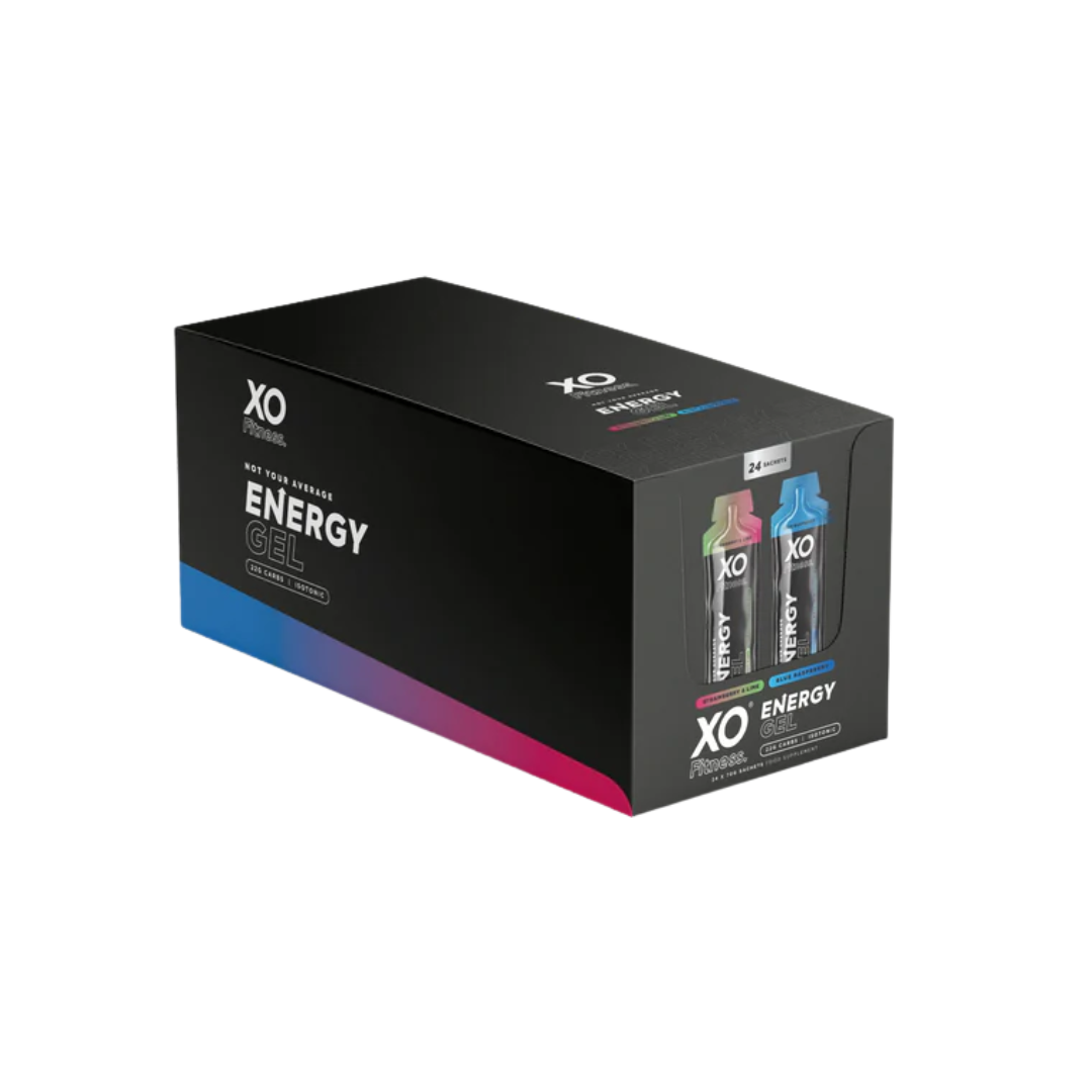 XO Fitness Gels (Star&Lime x12 Blue Rasp x12) 24x70g Strawberry Lime Blue Raspberry