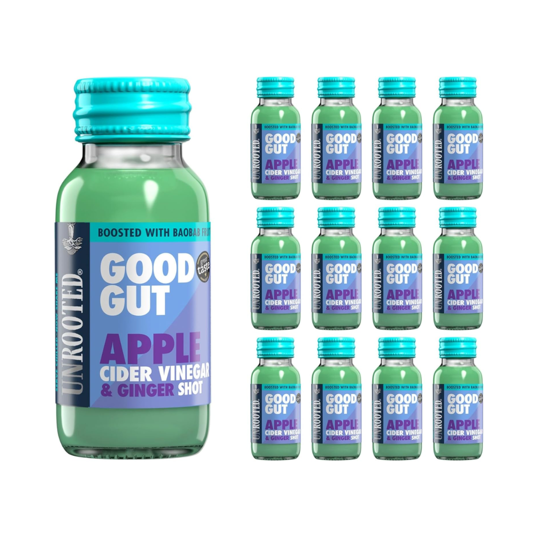 UNROOTED Drinks Health Shot 12x60ml Good Gut Apple Cider Vinegar Ginger