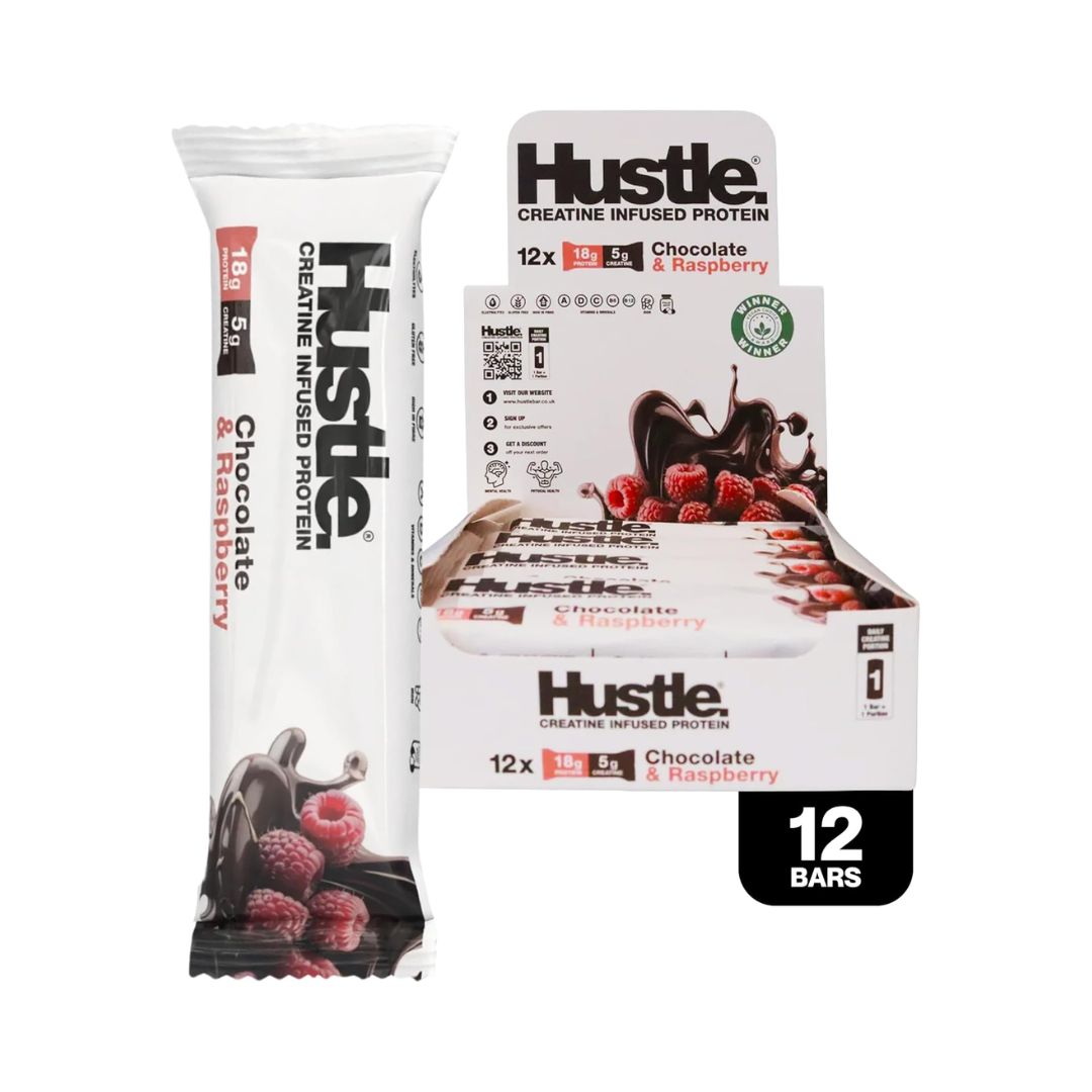 Hustle Creatine Protein Bar 12x75g Chocolate Raspberry