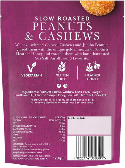 Back packaging of Forest Feast Slow Roasted Peanut & Cashews Roasted Nut Mix 120g