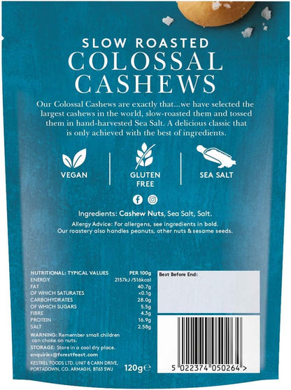 back packaging for Forest Feast Slow Roasted Colossal Cashews 120g