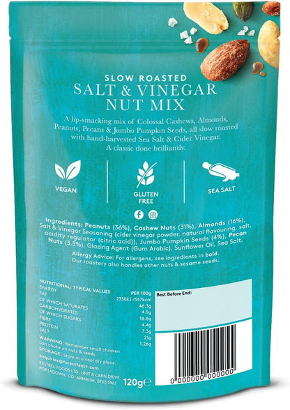 Back packaging for Forest Feast Slow Roasted Sea Salt & Vinegar Nut Mix 120g