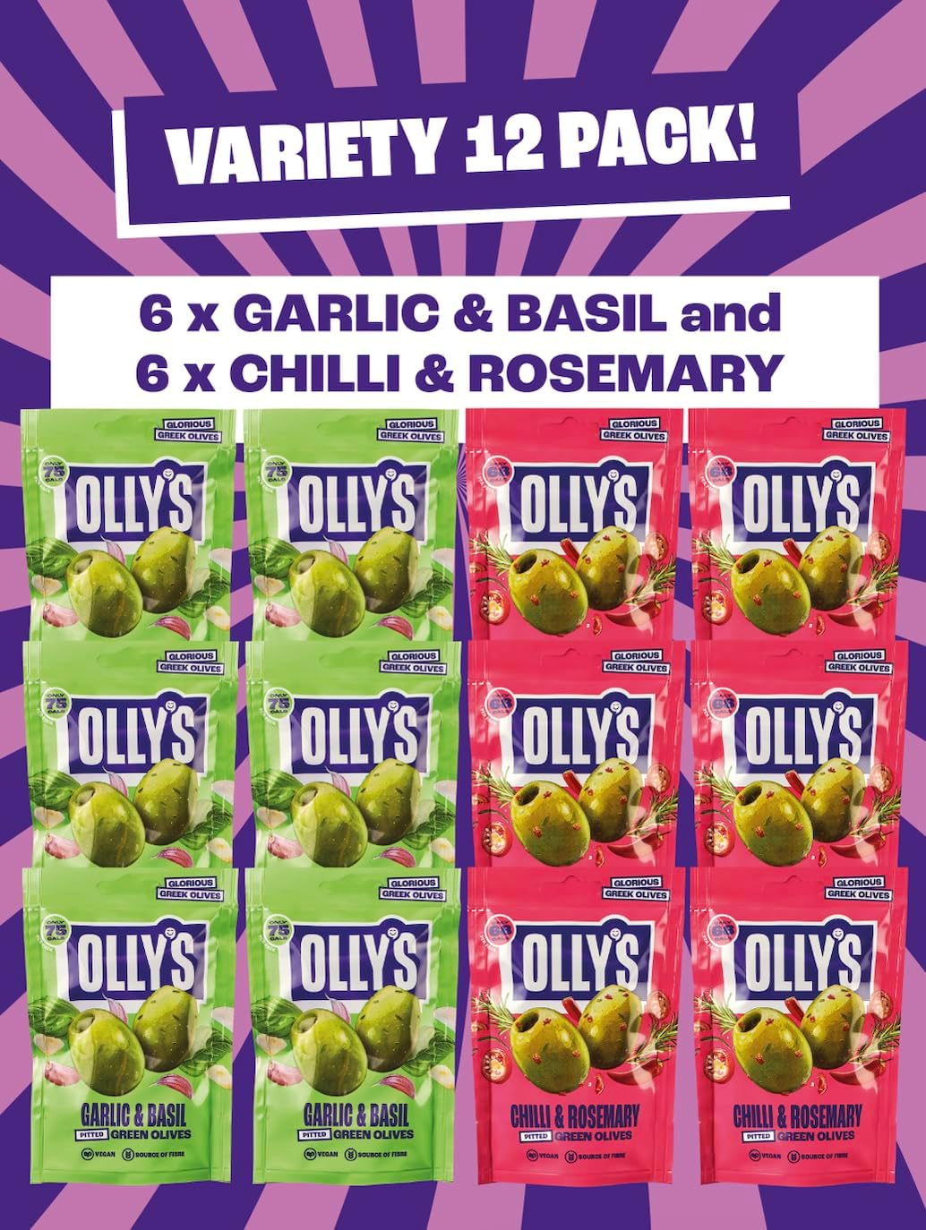 6 Garlic &amp; Basil and 6 Chilli & Rosemary for Olly's Olives, Mixed Pack