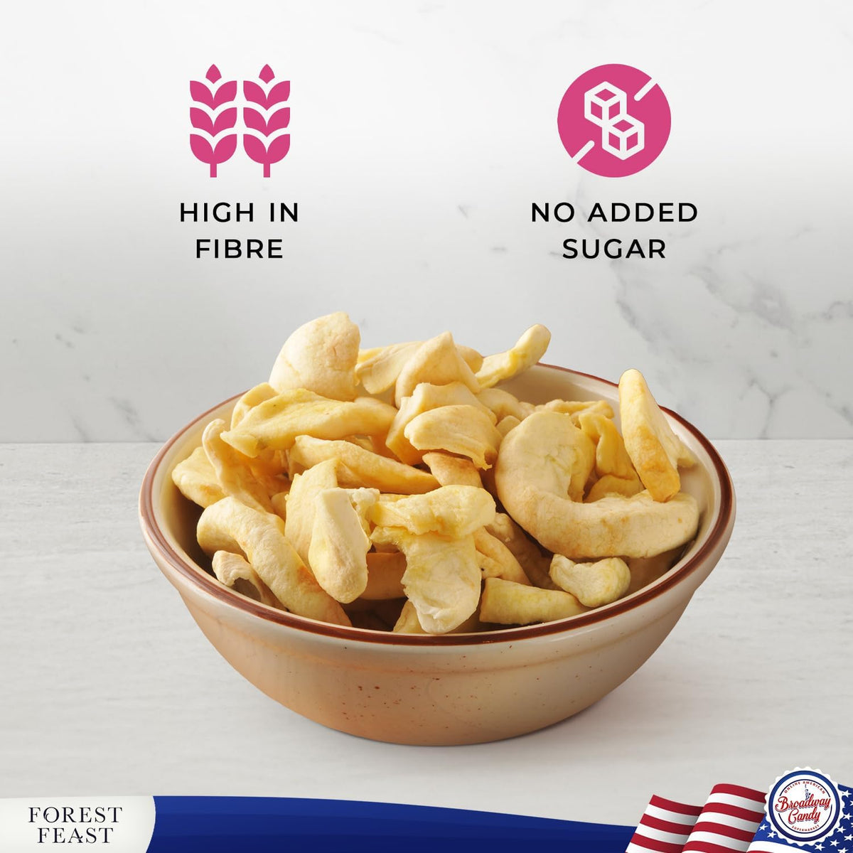 A bowl of dried Forest Feast Pink Lady Apple Dried Fruit Snack
