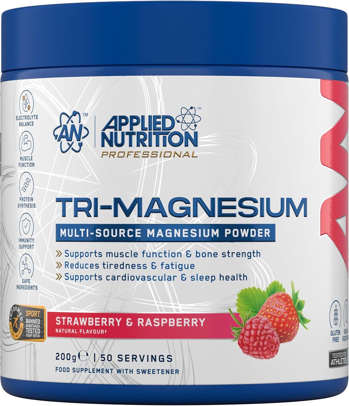 Applied Nutrition Tri-Magnesium Powder 200g Strawberry Raspberry
