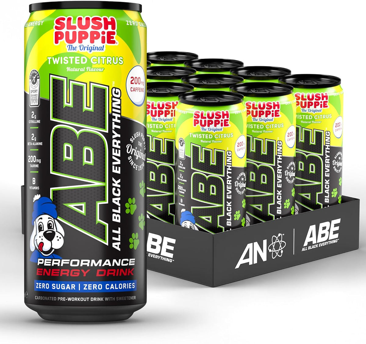 Applied Nutrition ABE (All Black Everything) Carbonated Can 12x330ml Slush Puppie Twisted Citrus