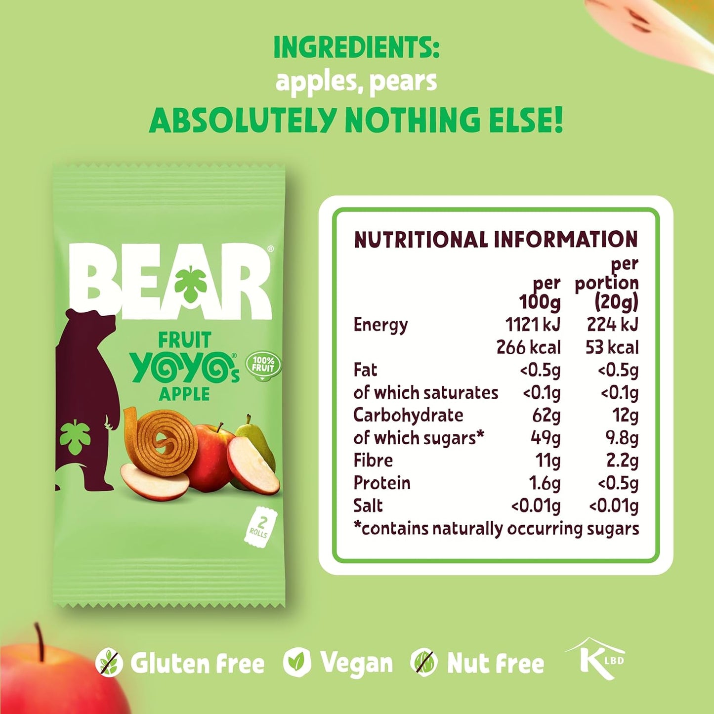 BEAR Apple Yoyo Fruit Rolls Kids Snack No Added Sugar