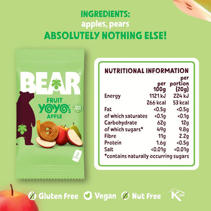 BEAR Apple Yoyo Fruit Rolls Kids Snack No Added Sugar