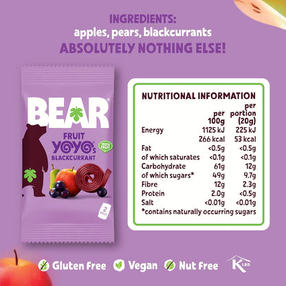 BEAR Blackcurrant Yoyo Fruit Rolls Kids Snack No Added Sugar