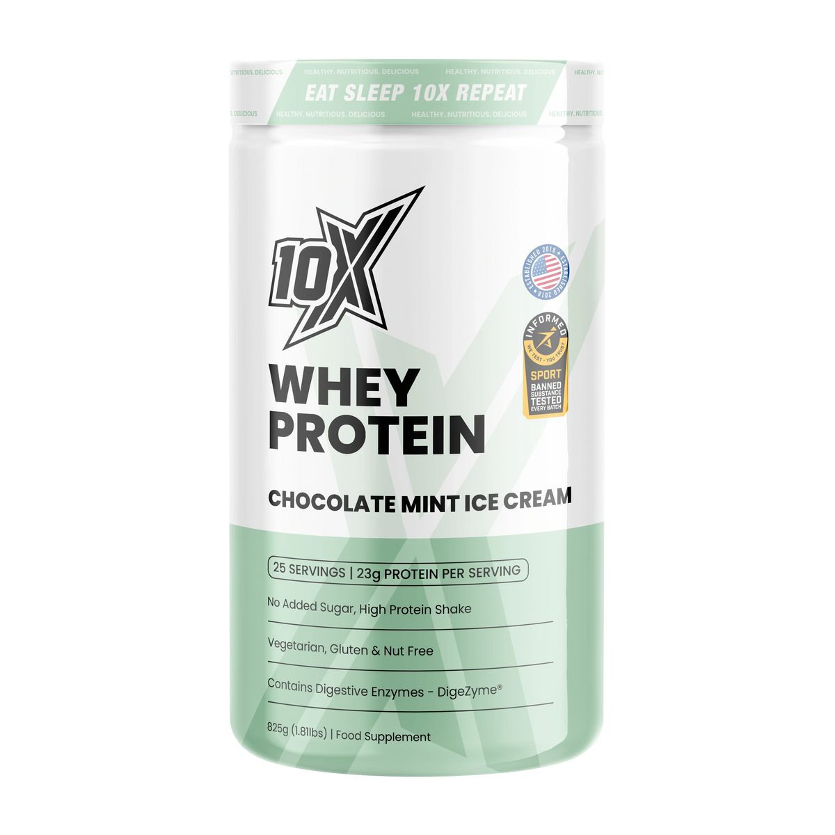 10X Athletic 10X Whey Protein 825g Chocolate Mint Ice Cream