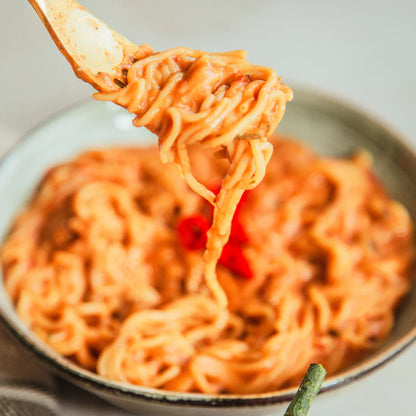 Close-up of cooked Cupster Instant Arrabbiata Pasta 97g.