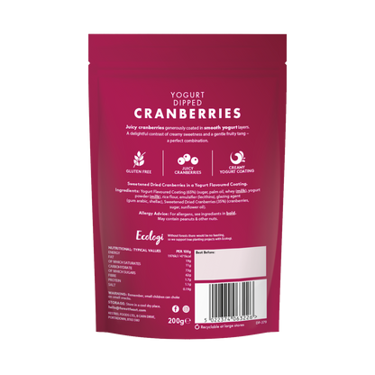 Back packaging for Forest Feast Yogurt Dipped Cranberries 200g