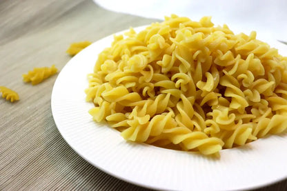 Bowl of Economike Gluten-free corn-rice pasta fusilli  Cooked Pasta