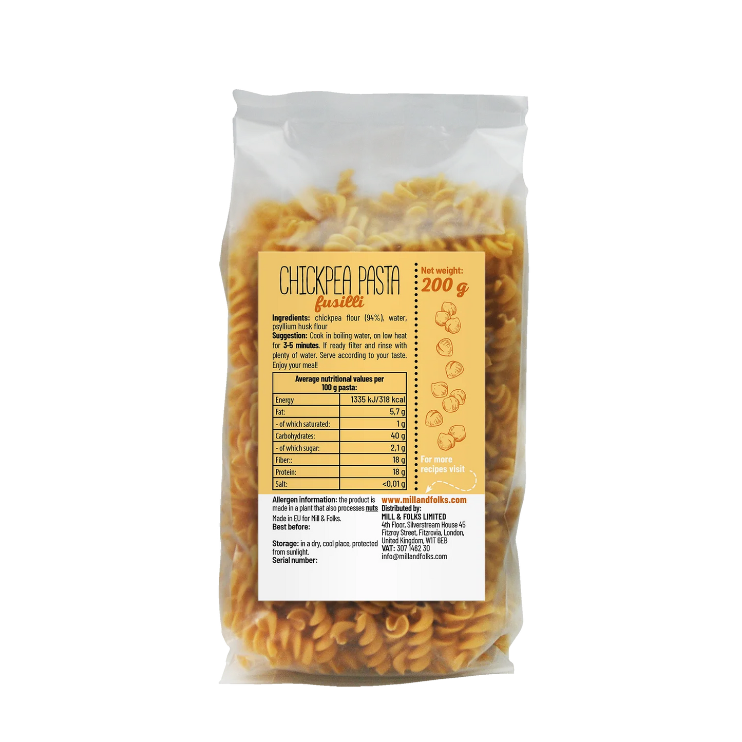 Mill & Folks - Gluten Free Chickpea pasta fusilli 200g