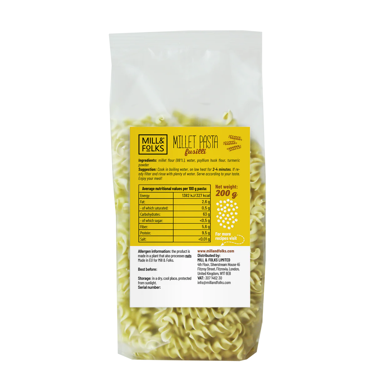 Mill & Folks - Gluten Free Millet pasta fusilli 200g