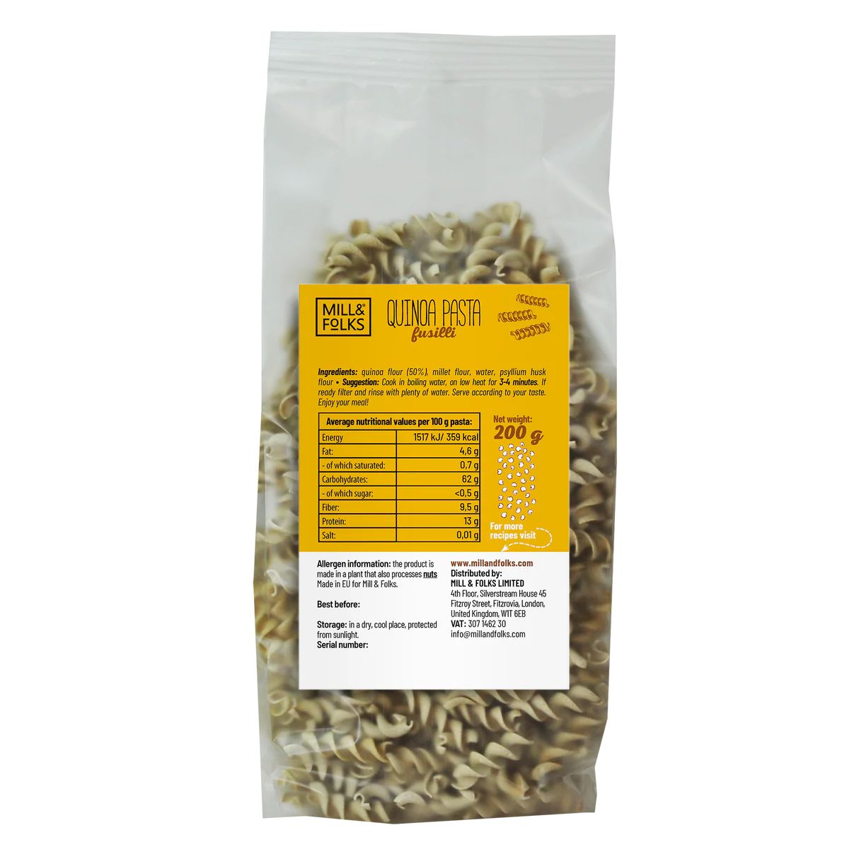 Mill & Folks - Gluten Free Quinoa pasta fusilli 200g