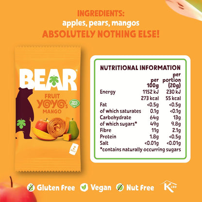 BEAR Mango Yoyo Fruit Rolls Kids Snack No Added Sugar