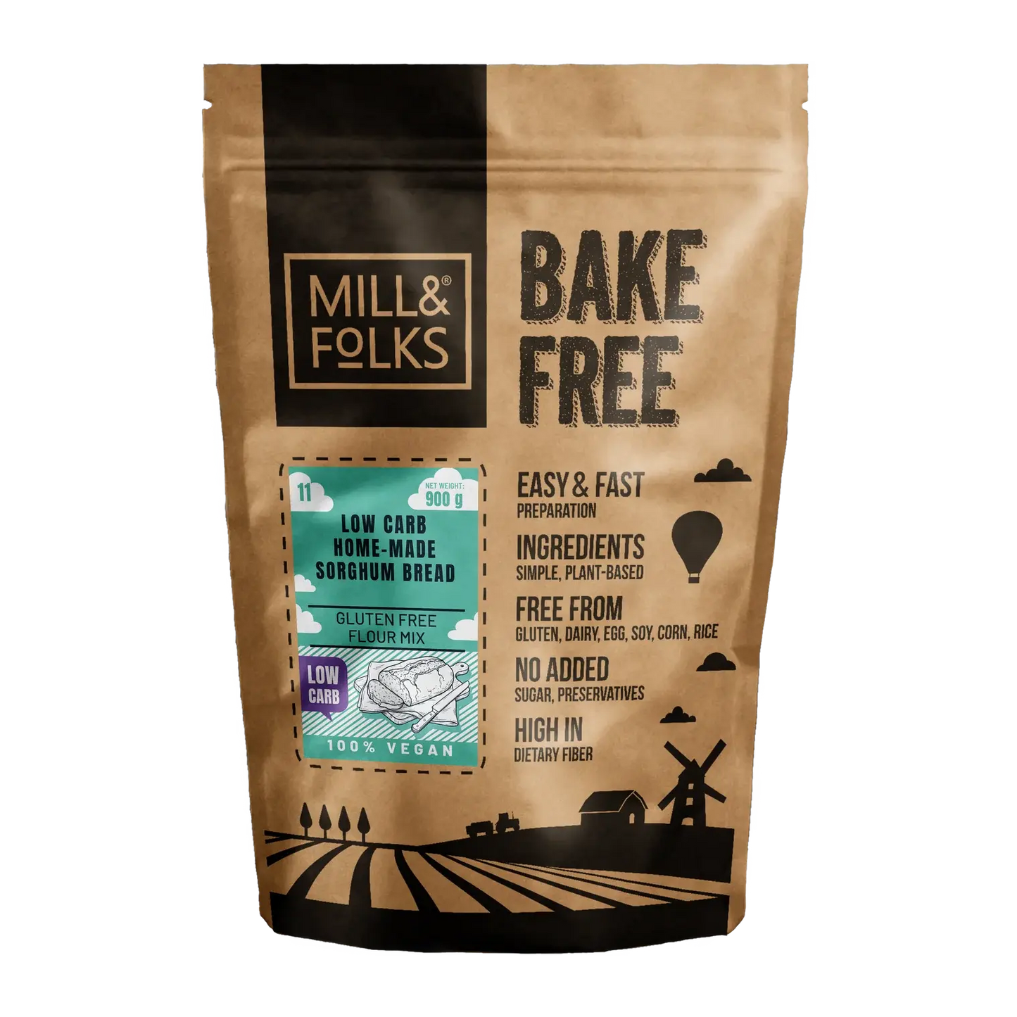 Mills & Folks - Bake-Free Home-made Low-carb Sorghum Bread Flour Mixture 900g