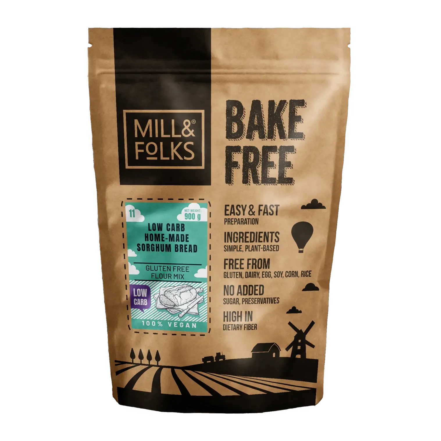 Mills & Folks - Bake-Free Home-made Low-carb Sorghum Bread Flour Mixture 900g