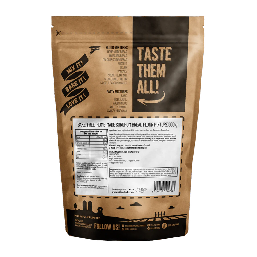 Back view of Mills & Folks - Bake-Free Sorghum bread flour mixture 900g