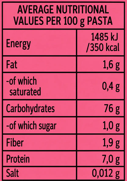 Gluten-free corn-rice pasta spaghetti 400g Nutritional Info per 100g Pasta