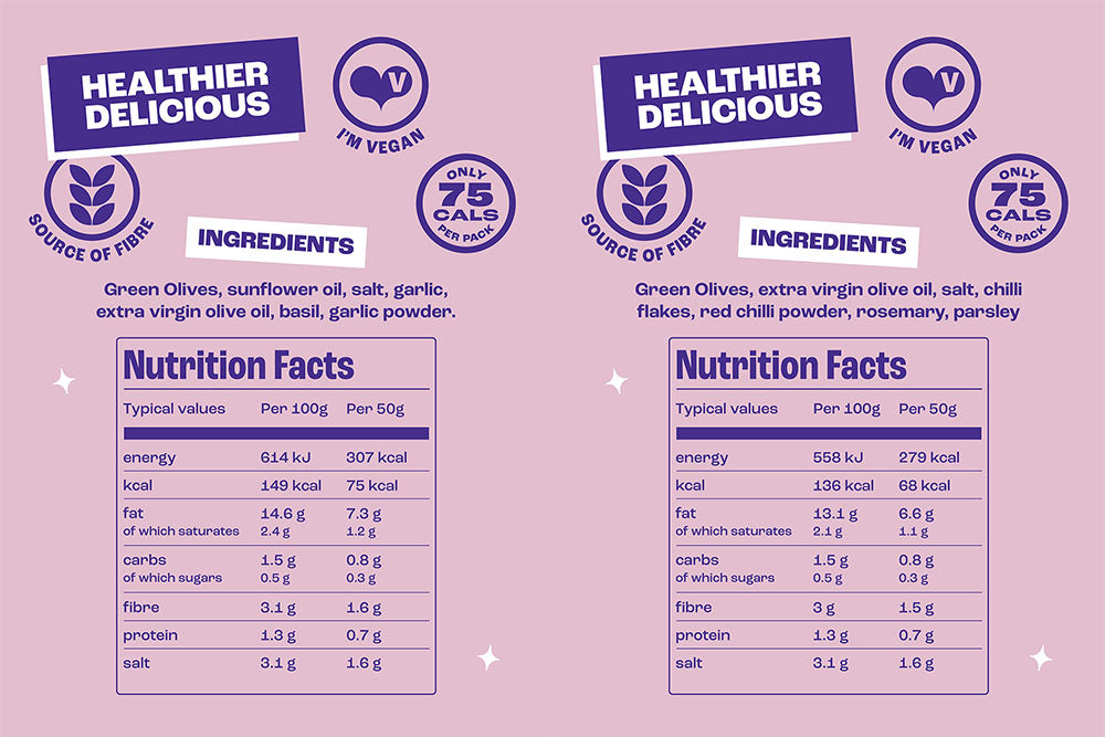 Olly's Olives, Mixed Pack, 50g x 12 - Nutritional Information