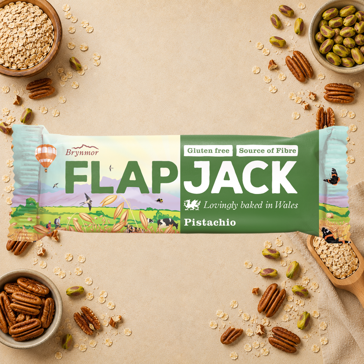 Brynmor Pistachio Gluten Free Vegan Flapjack Oat Bar