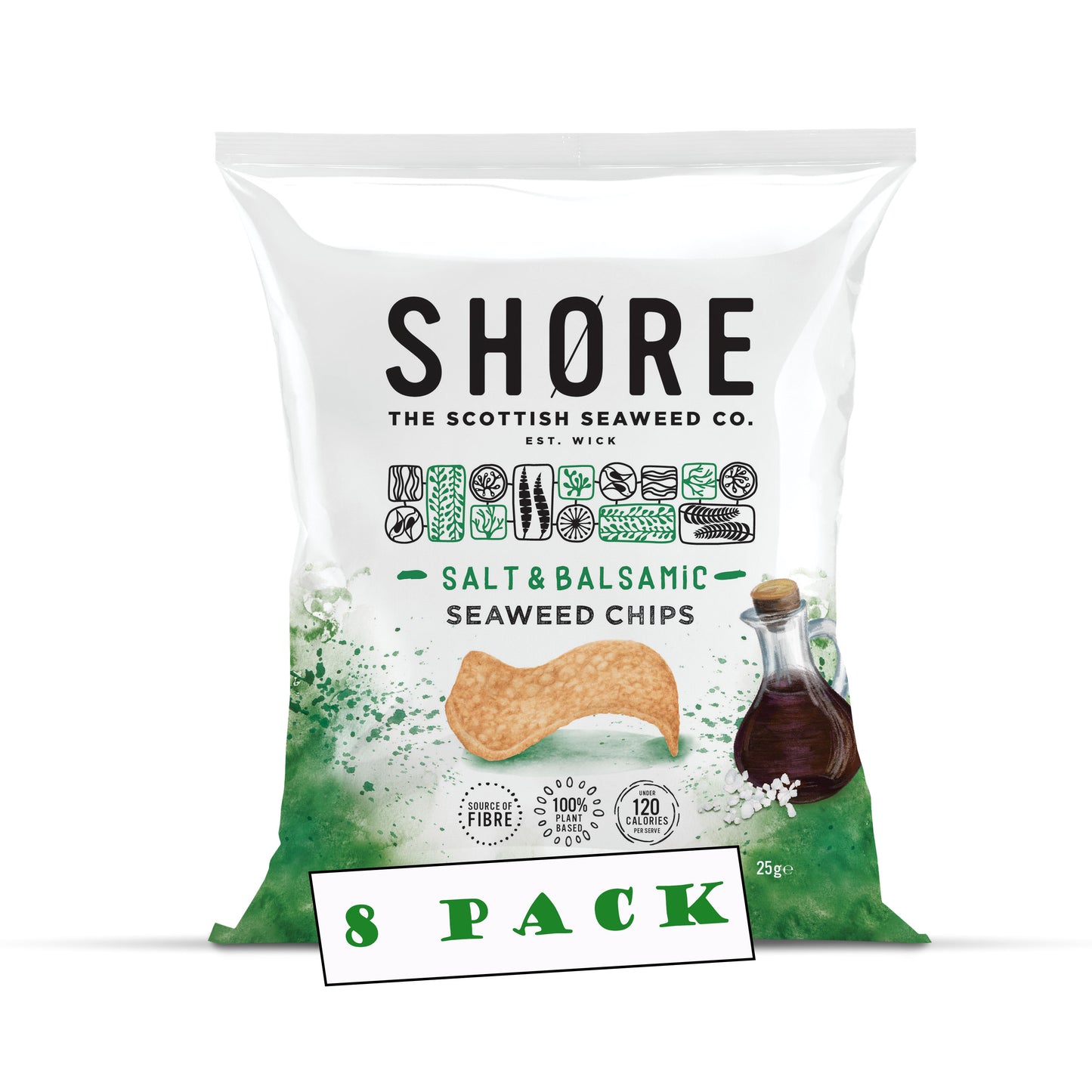 Shore Seaweed Chips - Salt & Balsamic 25g, Pack of 8