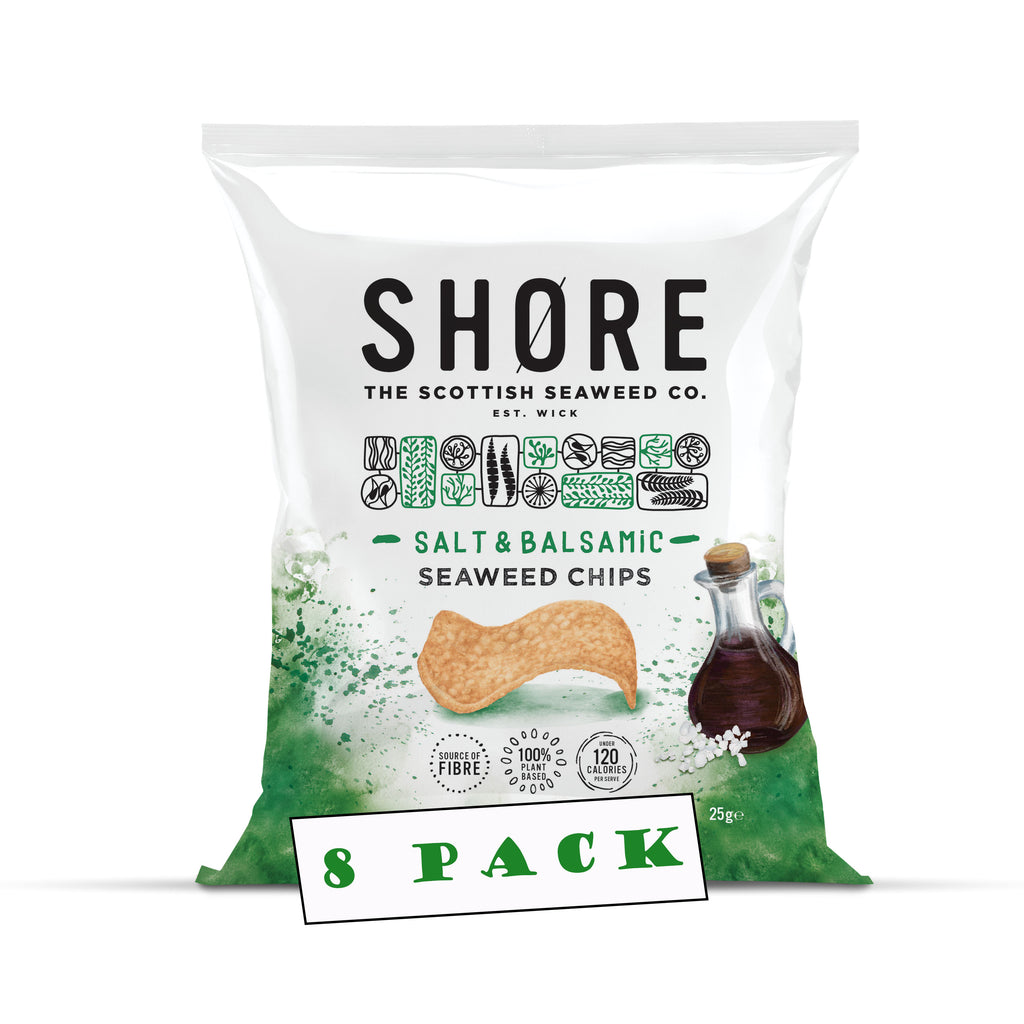 Shore Seaweed Chips - Salt & Balsamic 25g, Pack of 8