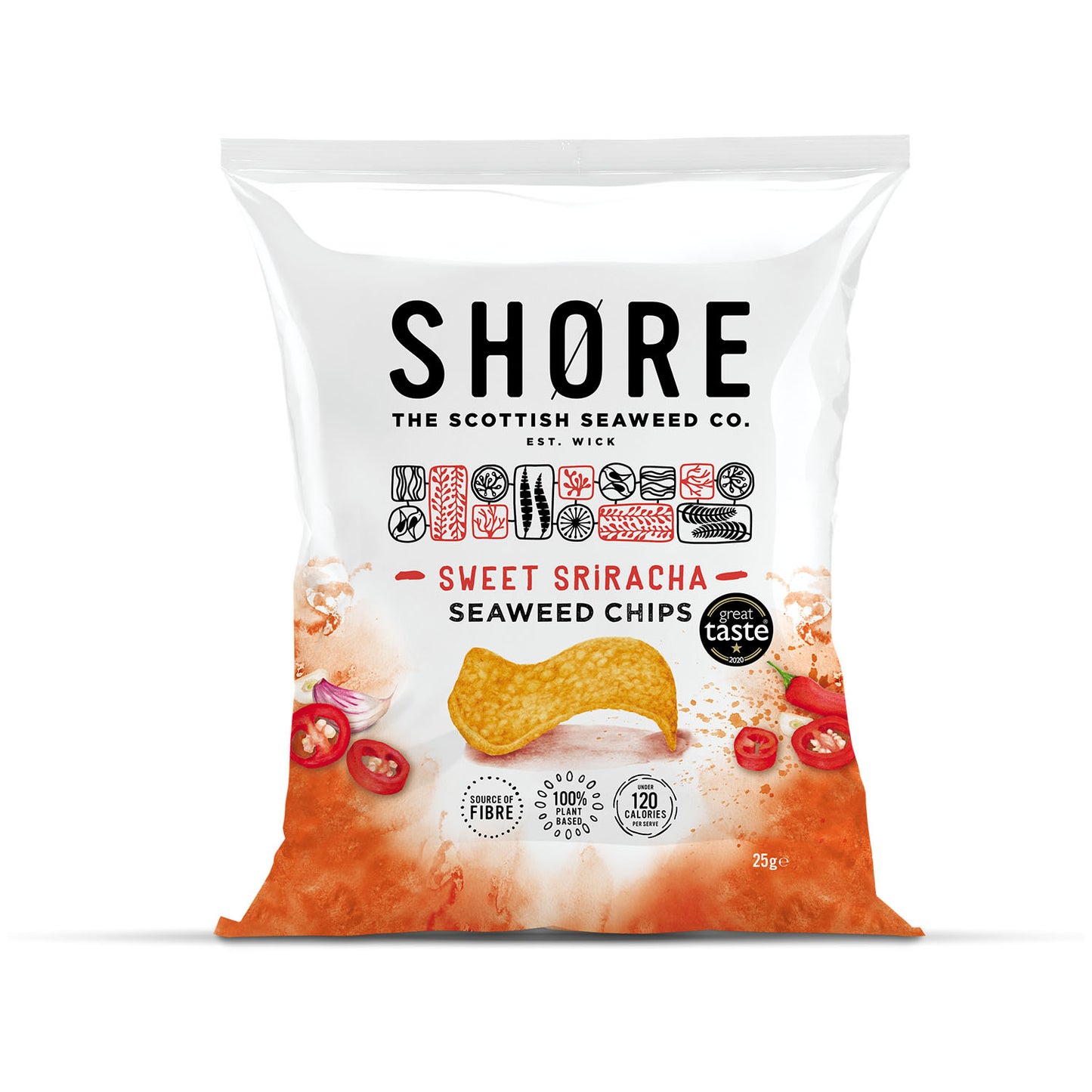 Shore Seaweed Chips - Sweet Siracha Chilli 25g, Pack of 8