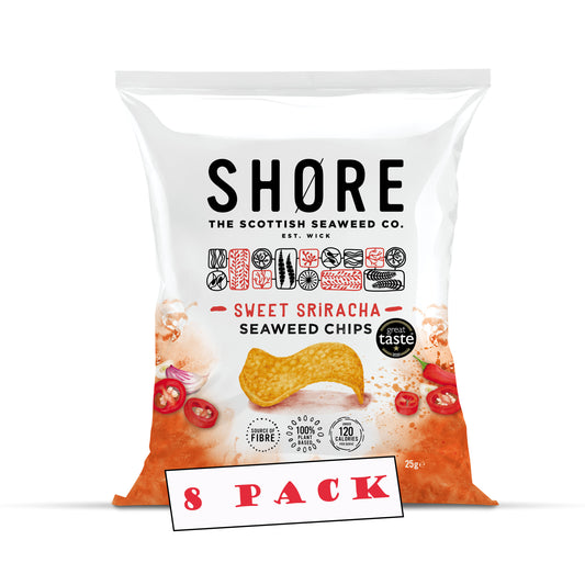 Shore Seaweed Chips - Sweet Siracha Chilli 25g, Pack of 8
