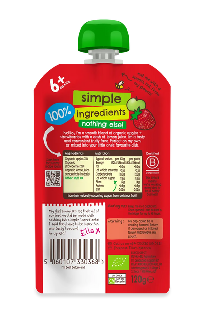 Ella's Kitchen - Stage 1 - Strawberries + Apples 120g - Back Paskaging