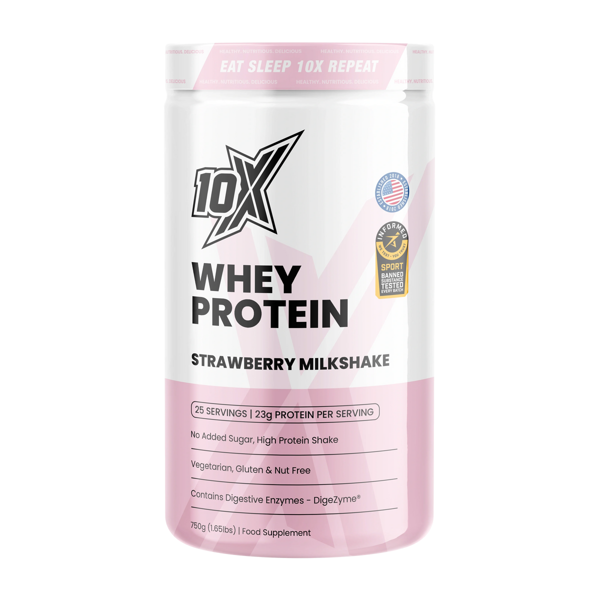 10X Athletic 10X Whey Protein 750g Strawberry Milkshake
