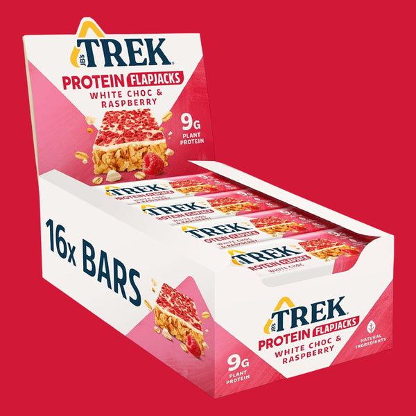 Trek Raspberry Bars JB's Trek White Chocolate Raspberry Protein Flapjack Pack of 16 – Free ...