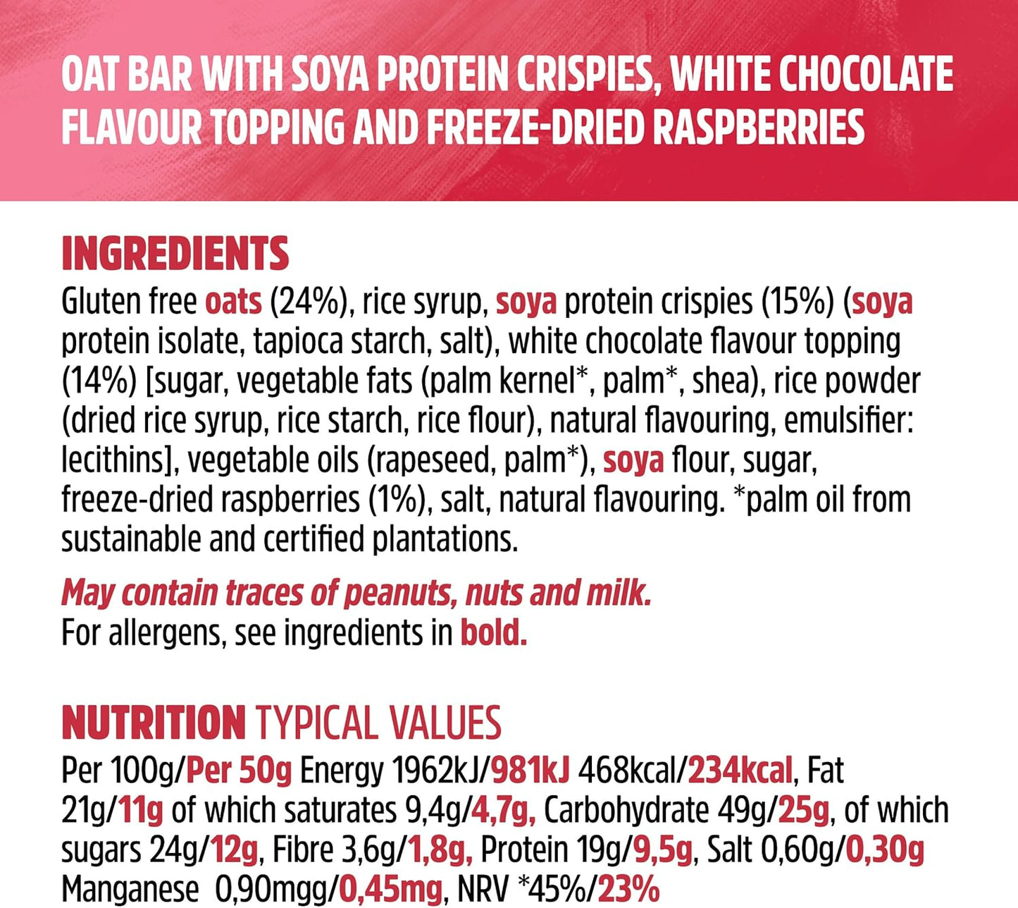 JB's Trek White Chocolate Raspberry Protein Flapjack Pack of 36
