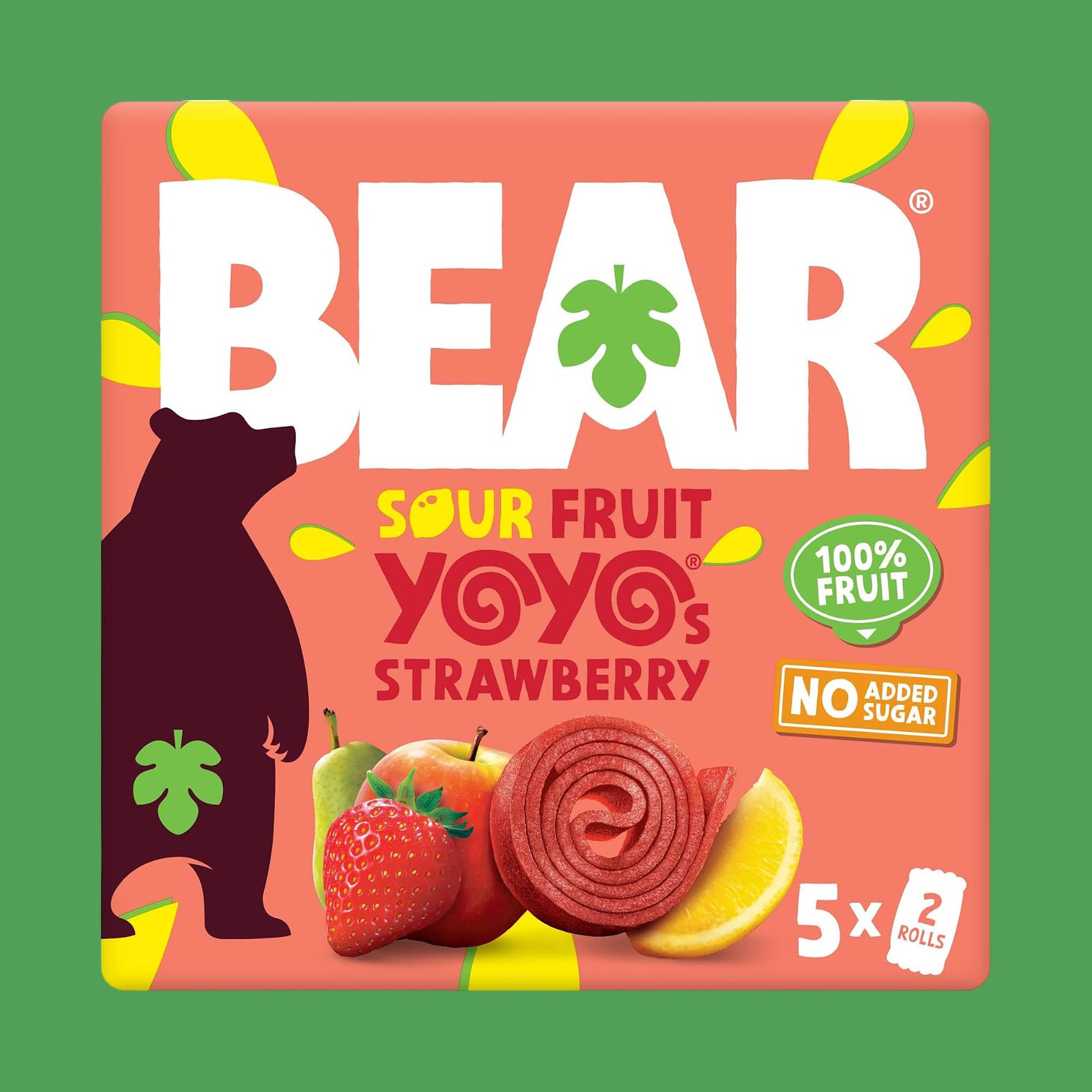 BEAR Extreme Sour Strawberry Yoyo Fruit Rolls Kids Snack Pack of 5