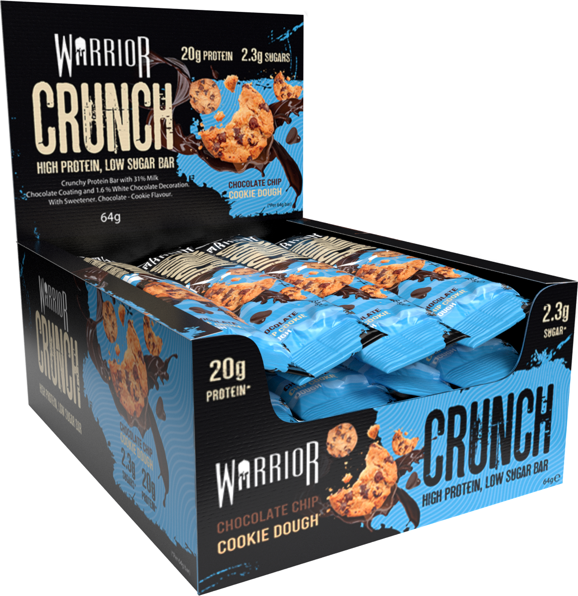 Warrior Crunch Bars 12x64g Choc Chip Cookie Dough