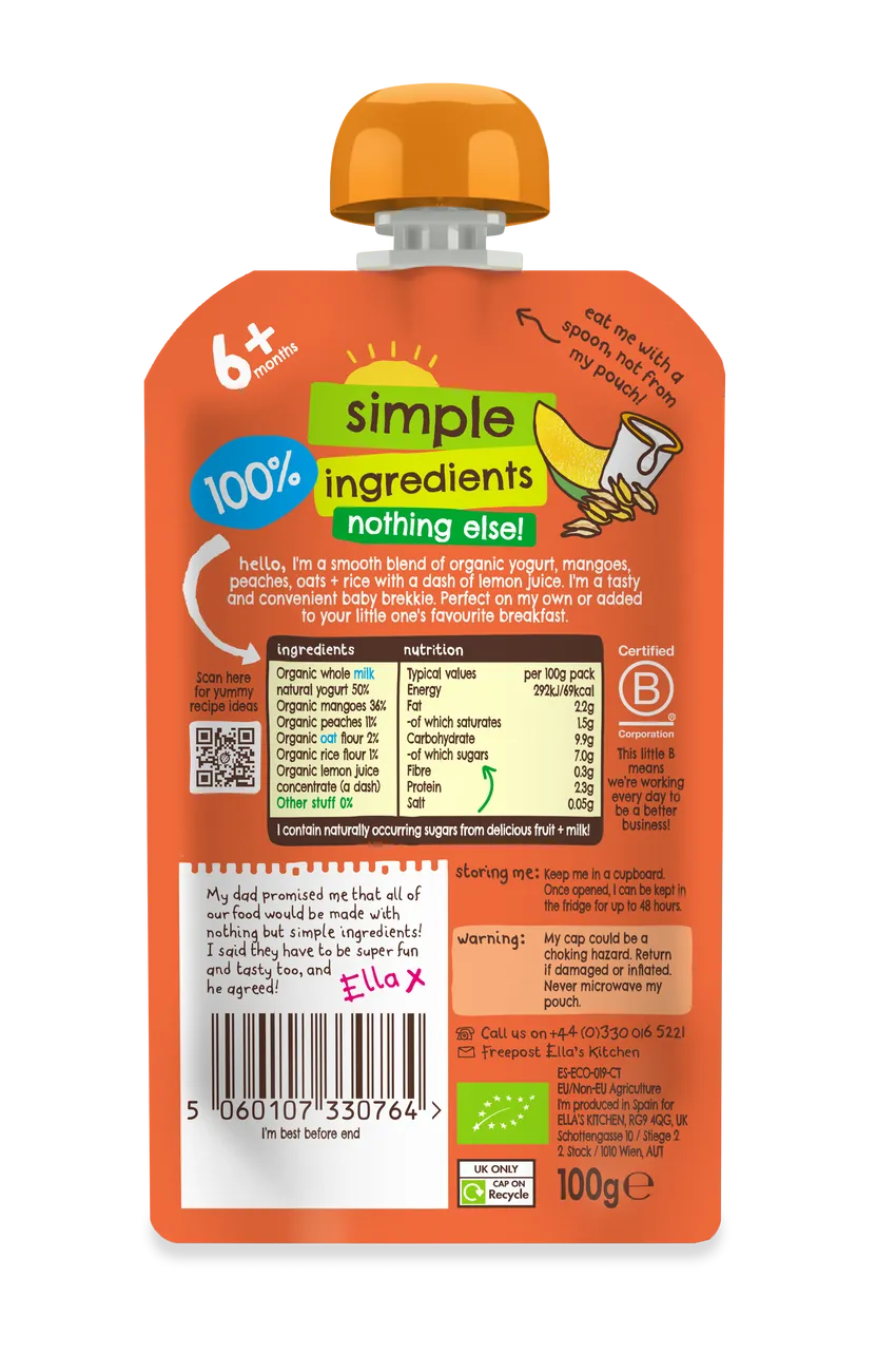 Ella's Kitchen - Baby Mango Brekkie 100g Back packaging
