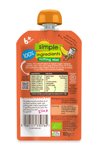 Ella's Kitchen - Baby Mango Brekkie 100g Back packaging